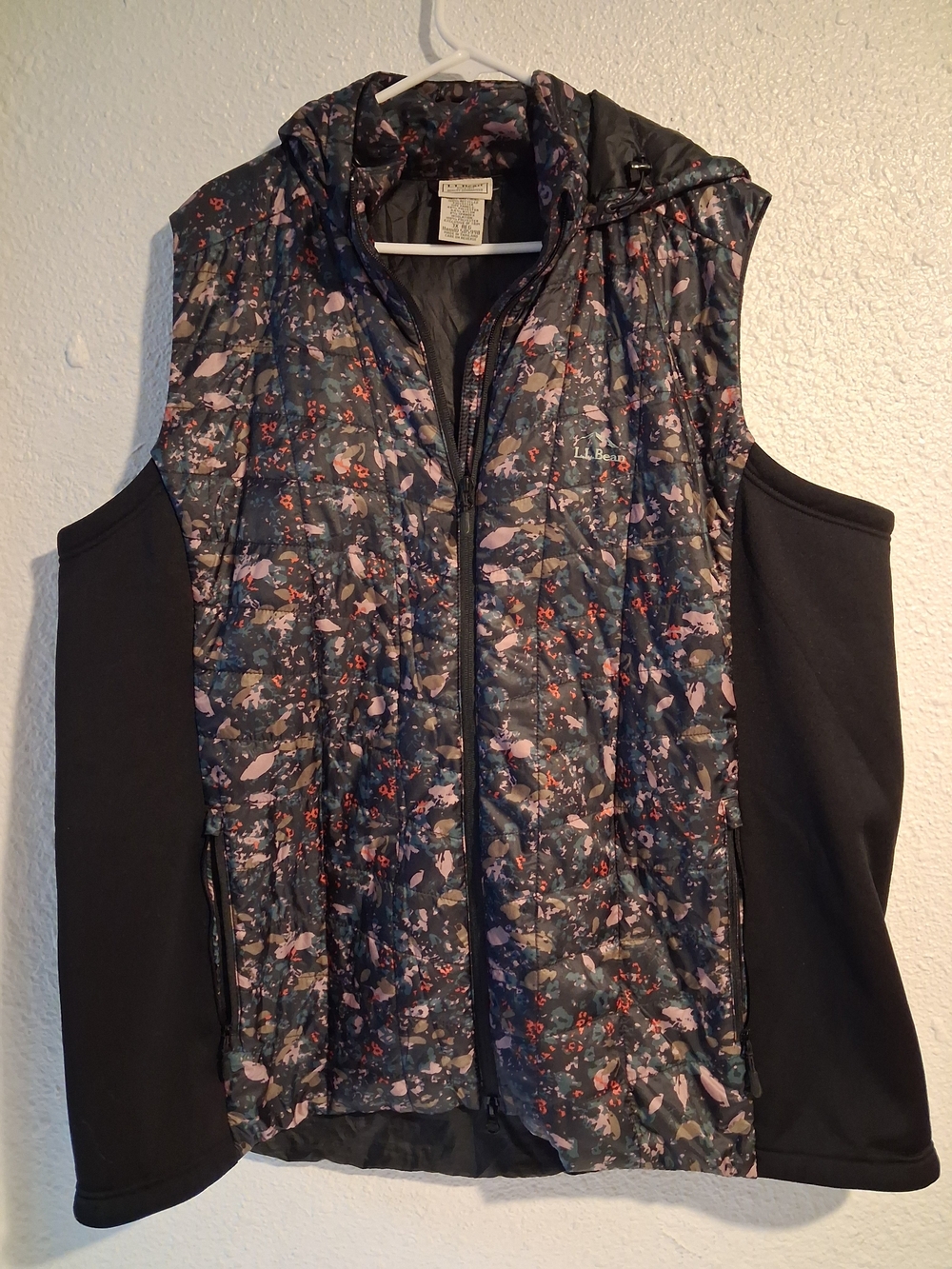 L.L. Bean Women's Black Rare Floral Vest with Hood Primaloft 3x Baggy Oversized